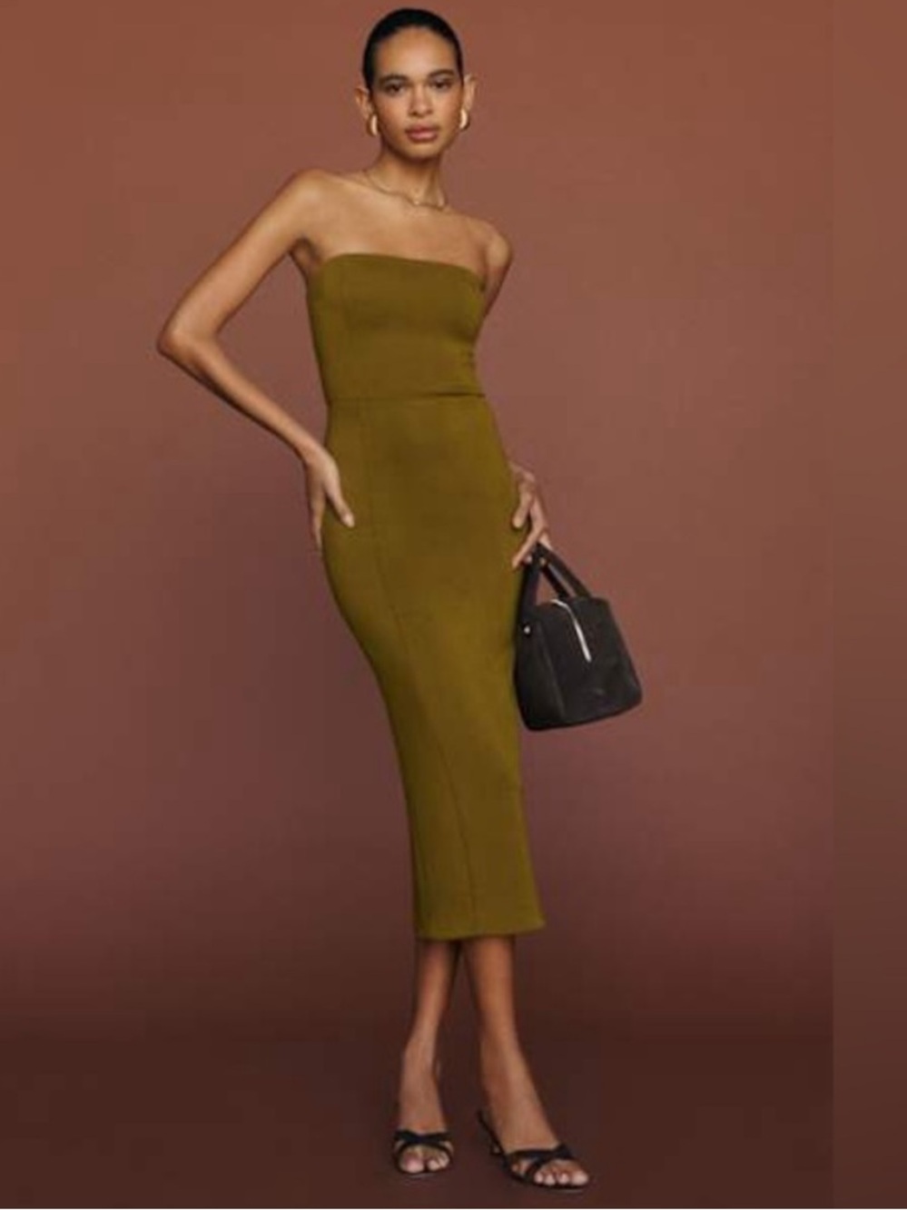 Reformation Amber Knit Midi Dress in Kalamata Olive Size M
